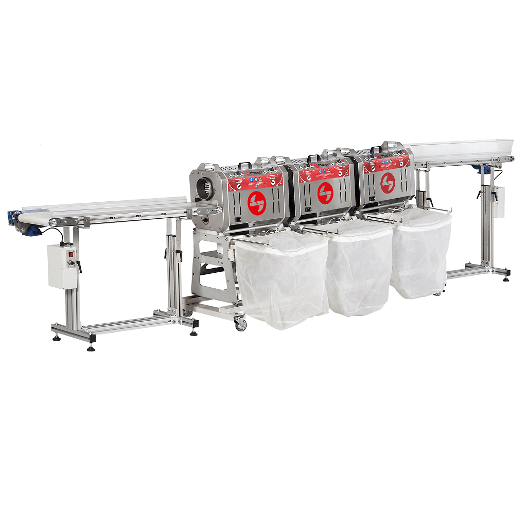 MasterProducts Komplettsystem Tumbler MT 200 (3 Tumbler + Eingangsförderband + Ausgangsförderband + Schiene)